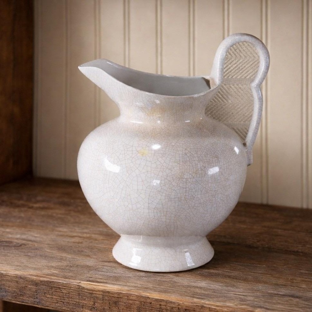 Vintage White Crackle Glaze Vase 12.5in Farmhouse Display
